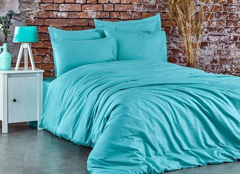 Komfort Home Pamuk Saten Kışlık 160 x 220 cm Çizgili Tek Kişilik Nevresim Takımı Mavi