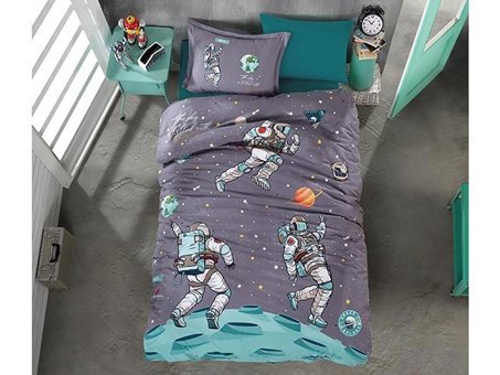 Nevresim Dünyası Ranforce Dört Mevsim 150 x 200 cm Uzay Tek Kişilik Nevresim Takımı Mavi