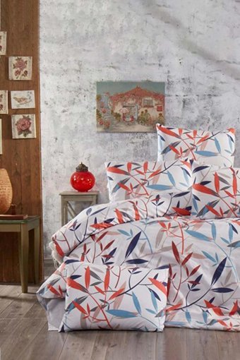 Depomaxx Pamuk Polyester Dört Mevsim 160 x 220 cm Yaprak Tek Kişilik Nevresim Takımı Beyaz Gri