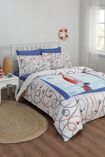Nevresim Dünyası Ranforce Kışlık 160 x 220 cm Desenli Tek Kişilik Nevresim Takımı Mavi