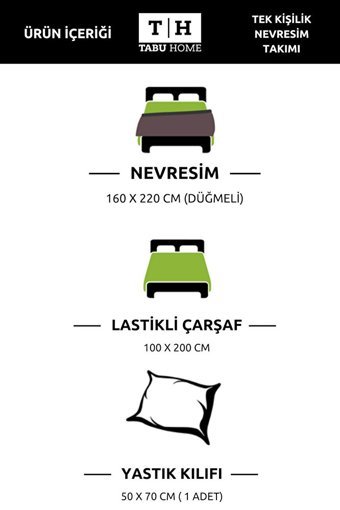 Tabu Home Pamuk Dört Mevsim 160 x 220 cm Lastikli Geometrik Tek Kişilik Nevresim Takımı Beyaz