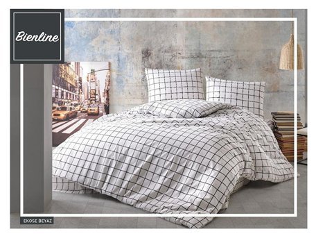 Komfort Home Ranforce Kışlık 160 x 220 cm Geometrik Tek Kişilik Nevresim Takımı Beyaz Siyah