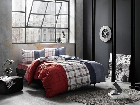Nevresim Dünyası Ranforce Dört Mevsim 160 x 220 cm Lastikli Desenli Tek Kişilik Nevresim Takımı Kırmızı