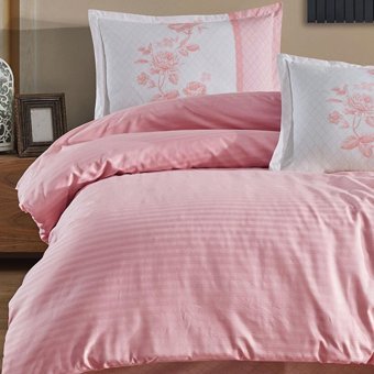 Clasy Pamuk Dört Mevsim 160 x 220 cm Çizgili Tek Kişilik Nevresim Takımı Pudra