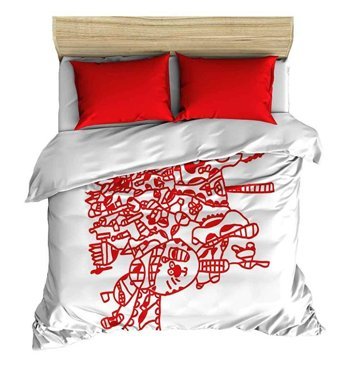 Makiteks Pamuk Kışlık 160 x 220 cm Desenli Tek Kişilik Nevresim Takımı Beyaz Kırmızı