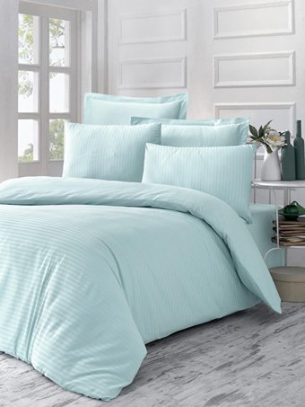Komfort Home Saten Kışlık 160 x 220 cm Çizgili Tek Kişilik Nevresim Takımı Turkuaz