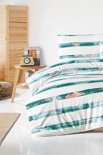 Depomaxx Pamuk Polyester Dört Mevsim 160 x 220 cm Şeritli Tek Kişilik Nevresim Takımı Beyaz