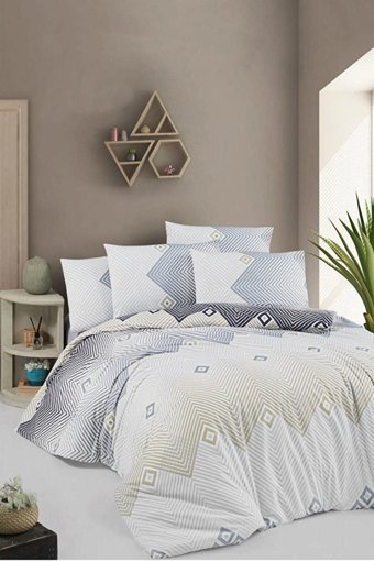 Helenito Ranforce Dört Mevsim 160 x 220 cm Geometrik Tek Kişilik Nevresim Takımı Lacivert Mavi