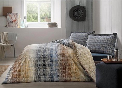Nevresim Dünyası Ranforce Kışlık 160 x 220 cm Ekoseli Tek Kişilik Nevresim Takımı Lacivert