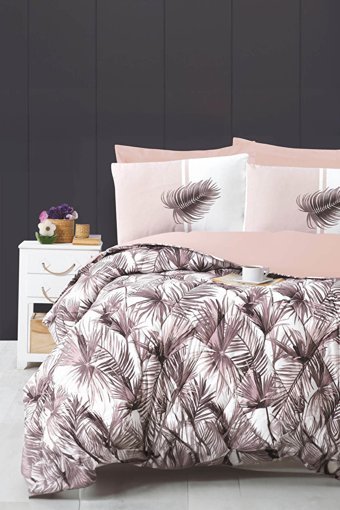 Depomaxx Pamuk Polyester Dört Mevsim 160 x 220 cm Yaprak Tek Kişilik Nevresim Takımı Pudra