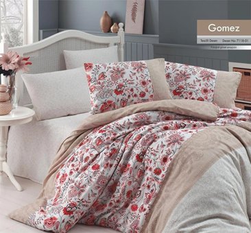 Nevresim Dünyası Pamuk Polyester Dört Mevsim 160 x 220 cm Çiçekli Tek Kişilik Nevresim Takımı Kahve Kırmızı