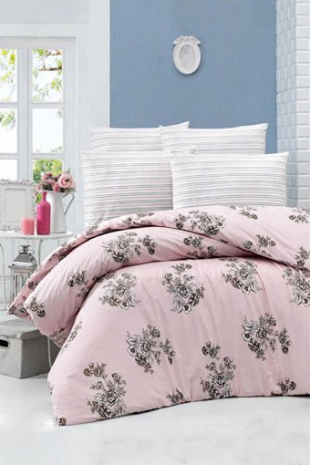 Helenito Ranforce Dört Mevsim 160 x 220 cm Çiçekli Tek Kişilik Nevresim Takımı Pudra Toprak