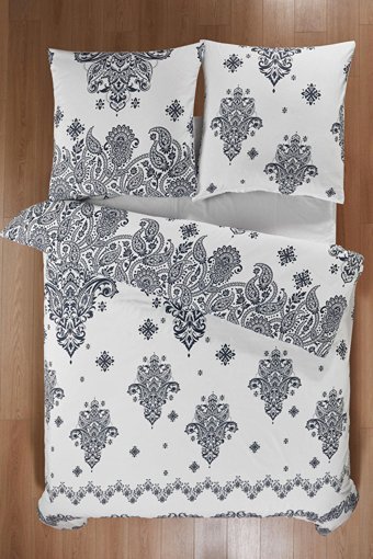 Mislina Home Pamuk Kışlık 160 x 220 cm Etnik Tek Kişilik Nevresim Takımı Beyaz Siyah