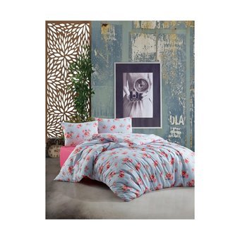 Ateşler Manifatura Weekend Pamuk Dört Mevsim 160 x 220 cm Çiçekli Tek Kişilik Nevresim Takımı Mavi