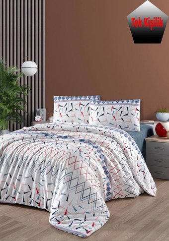 Mulberry Pamuk Kışlık 160 x 220 cm Geometrik Tek Kişilik Nevresim Takımı Beyaz