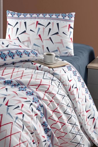 Mulberry Pamuk Kışlık 160 x 220 cm Geometrik Tek Kişilik Nevresim Takımı Beyaz