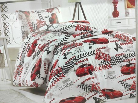 Çapa Home Pamuk Dört Mevsim 160 x 220 cm Araba Tek Kişilik Nevresim Takımı Kırmızı