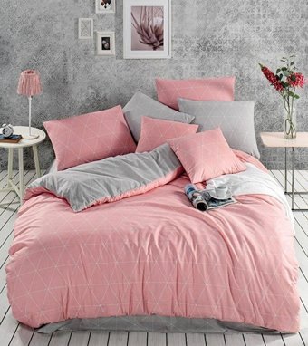 Nevresim Dünyası Pamuk Dört Mevsim 160 x 220 cm Geometrik Tek Kişilik Nevresim Takımı Gri Pembe