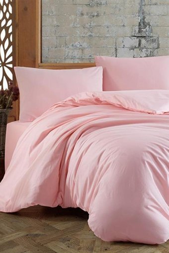 Çeyiz Diyarı Almond Ranforce Dört Mevsim 160 x 220 cm Düz Tek Kişilik Nevresim Takımı Pembe