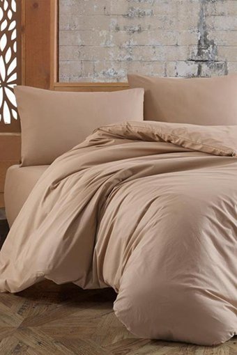 Çeyiz Diyarı Almond Ranforce Dört Mevsim 160 x 220 cm Düz Tek Kişilik Nevresim Takımı Kahve