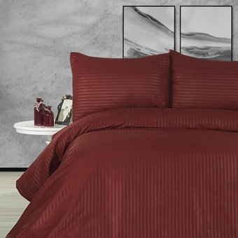 Nevresim Dünyası Saten Dört Mevsim 160 x 220 cm Çizgili Tek Kişilik Nevresim Takımı Bordo