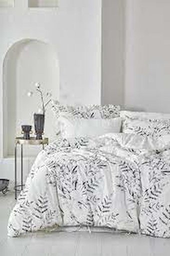 Ecocotton Pamuk Dört Mevsim 160 x 220 cm Yaprak Tek Kişilik Nevresim Takımı Bej Siyah