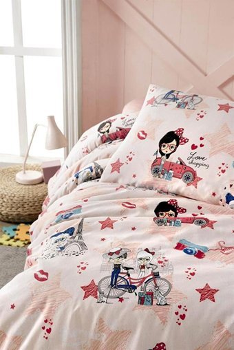 Mulberry Ranforce Dört Mevsim 160 x 220 cm Genç Tek Kişilik Nevresim Takımı Pembe