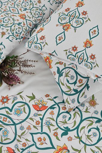 Mislina Home Pamuk Polyester Dört Mevsim 160 x 220 cm Çiçekli Tek Kişilik Nevresim Takımı Beyaz Yeşil