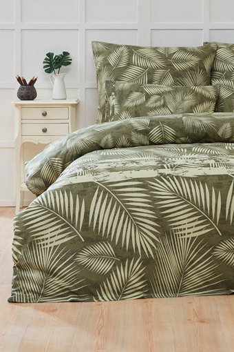 Mislina Home Pamuk Polyester Dört Mevsim 160 x 220 cm Yaprak Tek Kişilik Nevresim Takımı Yeşil
