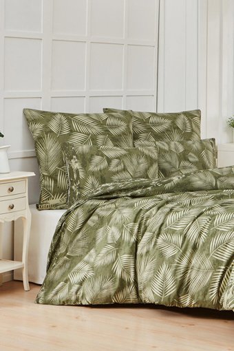 Mislina Home Pamuk Polyester Dört Mevsim 160 x 220 cm Yaprak Tek Kişilik Nevresim Takımı Yeşil