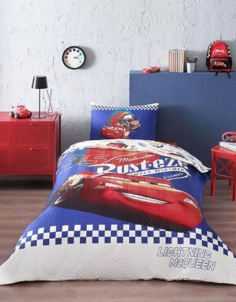Mandaş Tekstil Pamuk Dört Mevsim 180 x 230 cm Lastikli Çizgi Kahraman Tek Kişilik Nevresim Takımı Mavi
