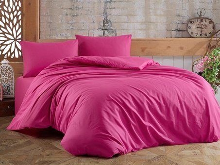 Çeyiz Diyarı Almond Ranforce Dört Mevsim 160 x 220 cm Düz Tek Kişilik Nevresim Takımı Fuşya