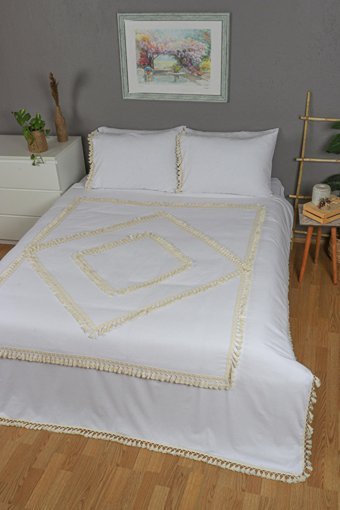 Ndc Home Pamuk Dört Mevsim 160 x 220 cm Geometrik Tek Kişilik Nevresim Takımı Beyaz