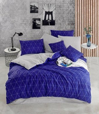 Nevresim Dünyası Pamuk Polyester Dört Mevsim 160 x 220 cm Geometrik Tek Kişilik Nevresim Takımı Gri Mavi
