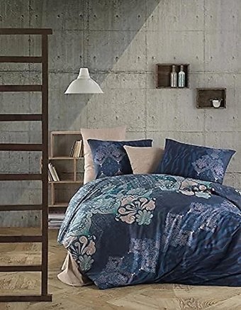 New Home Pamuk Kışlık 160 x 220 cm Etnik Tek Kişilik Nevresim Takımı Lacivert