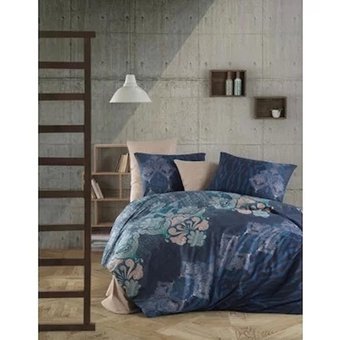 New Home Pamuk Kışlık 160 x 220 cm Etnik Tek Kişilik Nevresim Takımı Lacivert