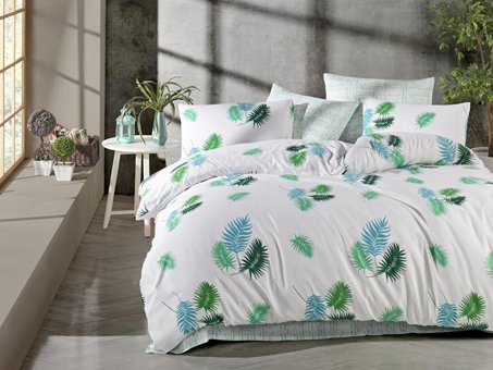 Nevresim Dünyası Pamuk Polyester Dört Mevsim 160 x 220 cm Yaprak Tek Kişilik Nevresim Takımı Yeşil