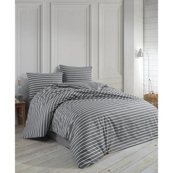 Ateşler Manifatura Weekend Pamuk Dört Mevsim 160 x 220 cm Çizgili Tek Kişilik Nevresim Takımı Gri