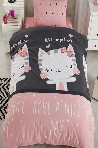 Laliva Pamuk Ranforce Dört Mevsim 160 x 220 cm Lastikli Hayvan Tek Kişilik Nevresim Takımı Pembe