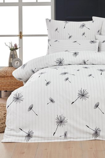 Mislina Home Pamuk Dört Mevsim 160 x 220 cm Çiçekli Tek Kişilik Nevresim Takımı Beyaz