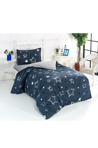 Evlen Home Pamuk Kışlık 160 x 220 cm Yıldız Tek Kişilik Nevresim Takımı Lacivert