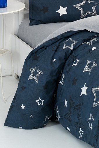 Evlen Home Pamuk Kışlık 160 x 220 cm Yıldız Tek Kişilik Nevresim Takımı Lacivert