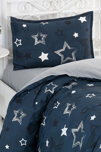 Evlen Home Pamuk Kışlık 160 x 220 cm Yıldız Tek Kişilik Nevresim Takımı Lacivert