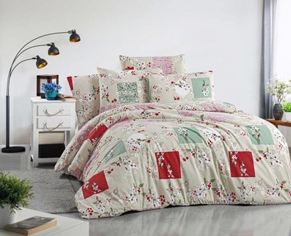 Ete Hometex Ranforce Dört Mevsim 160 x 220 cm Çiçekli Tek Kişilik Nevresim Takımı Bej