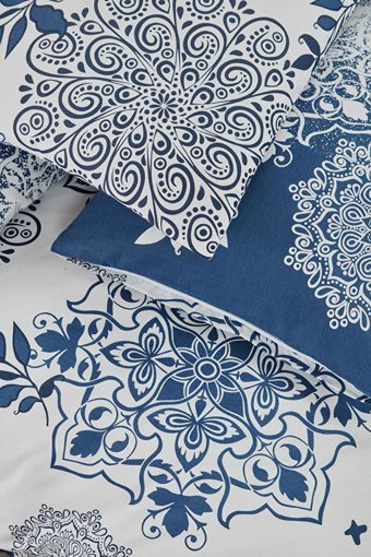 Mislina Home Pamuk Kışlık 160 x 220 cm Etnik Tek Kişilik Nevresim Takımı Beyaz Lacivert