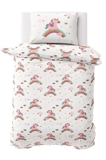 Makiteks Pamuk Dört Mevsim 160 x 220 cm Unicorn Tek Kişilik Nevresim Takımı Açık Pembe