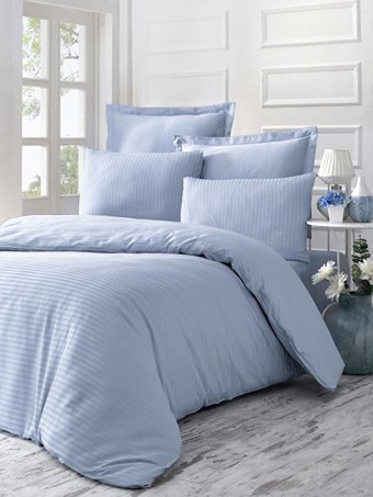 Komfort Home Saten Kışlık 160 x 220 cm Çizgili Tek Kişilik Nevresim Takımı Mavi