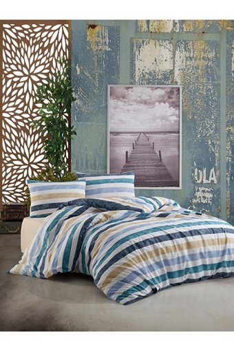 Ateşler Manifatura Weekend Pamuk Dört Mevsim 160 x 220 cm Çizgili Tek Kişilik Nevresim Takımı Çok Renkli