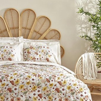 Karaca Home Pamuk Dört Mevsim 160 x 220 cm Çiçekli Tek Kişilik Nevresim Takımı Bej