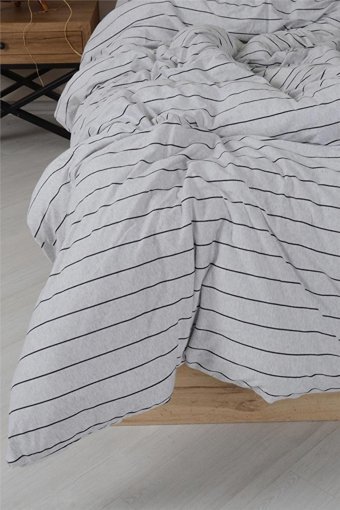Noblanc Pamuk Dört Mevsim 150 x 200 cm Çizgili Tek Kişilik Nevresim Takımı Beyaz Siyah